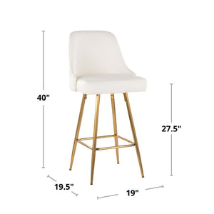 English Elm Fixed-height Counter Stools Gold Frame White Faux Leather Nailhead Set for Kitchen Islands B202S01852
