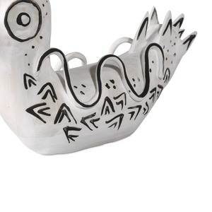 Eunice the Duck: Artistic Porcelain Vessel in Washed White with Black Details for Modern Spaces
