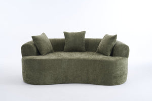 English Elm Crescent-shaped Curved Chenille Loveseat Low Profile Deep Seat Modern Living Room Sofa Green W5188P450346