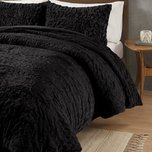 English Elm King/Cal Luxurious Ruched Faux Fur Down Alternative Comforter Set - Hypoallergenic, OEKO-TEX Certified Plush Bedding Black 11.81 L x 18.31 W x 10.63 H B035129368