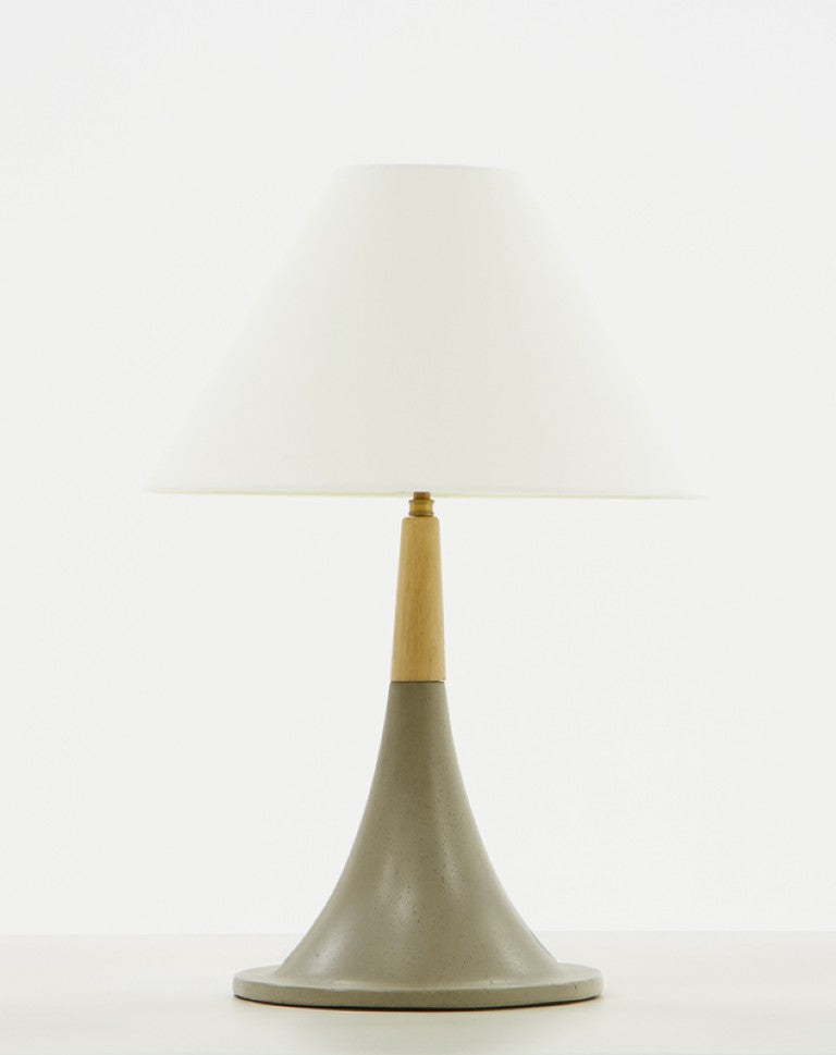 VIG Furniture Nunez Concrete & Oak Table Lamp — Minimalist Scandi-Industrial Light With White Bell Shade, 26" H VGGR901645