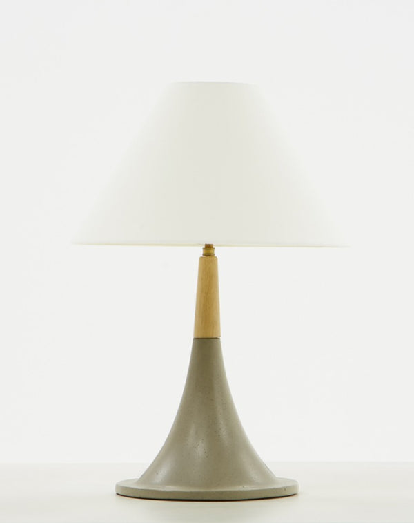 VIG Furniture Nunez Concrete & Oak Table Lamp — Minimalist Scandi-Industrial Light With White Bell Shade, 26" H VGGR901645
