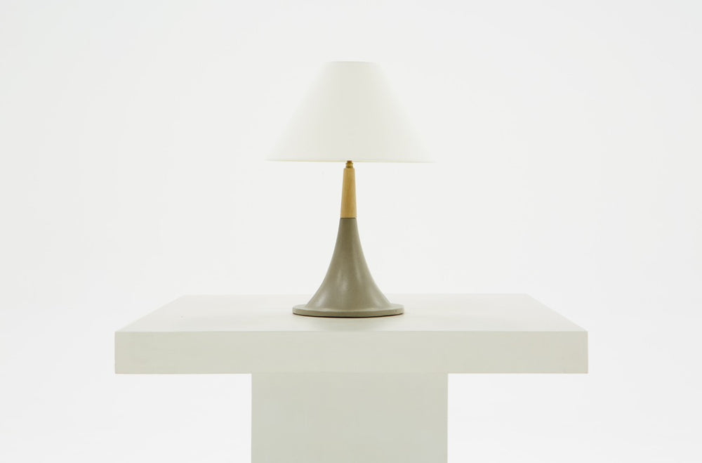 VIG Furniture Nunez Concrete & Oak Table Lamp — Minimalist Scandi-Industrial Light With White Bell Shade, 26" H VGGR901645