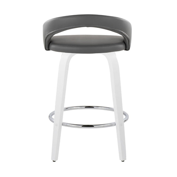 English Elm Fixed-height Swivel Counter Stools with Faux Leather Seats and Chrome Footrest Set of 2 B202S01833