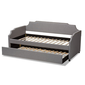 Baxton Studio Baxton Studio Ally Modern Multifunctional Upholstered Twin Daybed with Pull-Out Trundle for Guests Grey Ally-Light Grey-Daybed