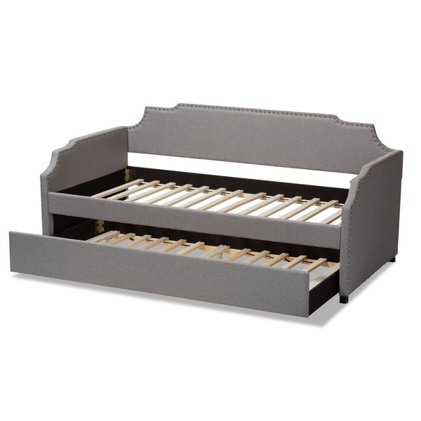Baxton Studio Baxton Studio Ally Modern Multifunctional Upholstered Twin Daybed with Pull-Out Trundle for Guests Grey Ally-Light Grey-Daybed