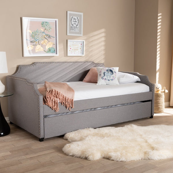 Baxton Studio Baxton Studio Ally Modern Multifunctional Upholstered Twin Daybed with Pull-Out Trundle for Guests Grey Ally-Light Grey-Daybed