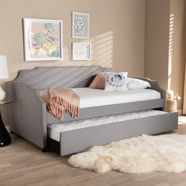 Baxton Studio Baxton Studio Ally Modern Multifunctional Upholstered Twin Daybed with Pull-Out Trundle for Guests Grey Ally-Light Grey-Daybed