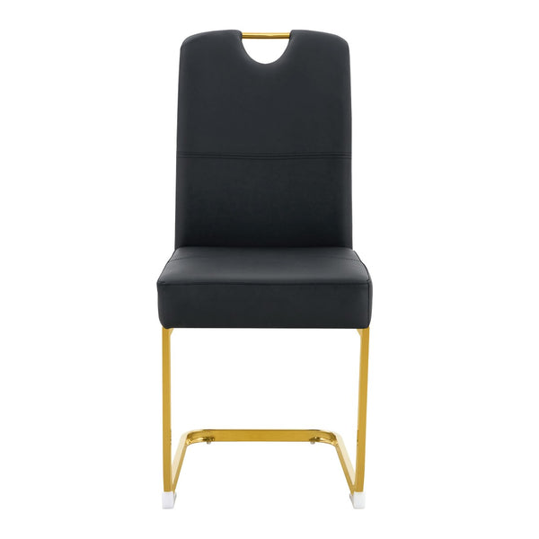 English Elm Modern Cantilever Gold Frame Pu Leather Dining Chairs Glam Set of Four Black W3875P372986
