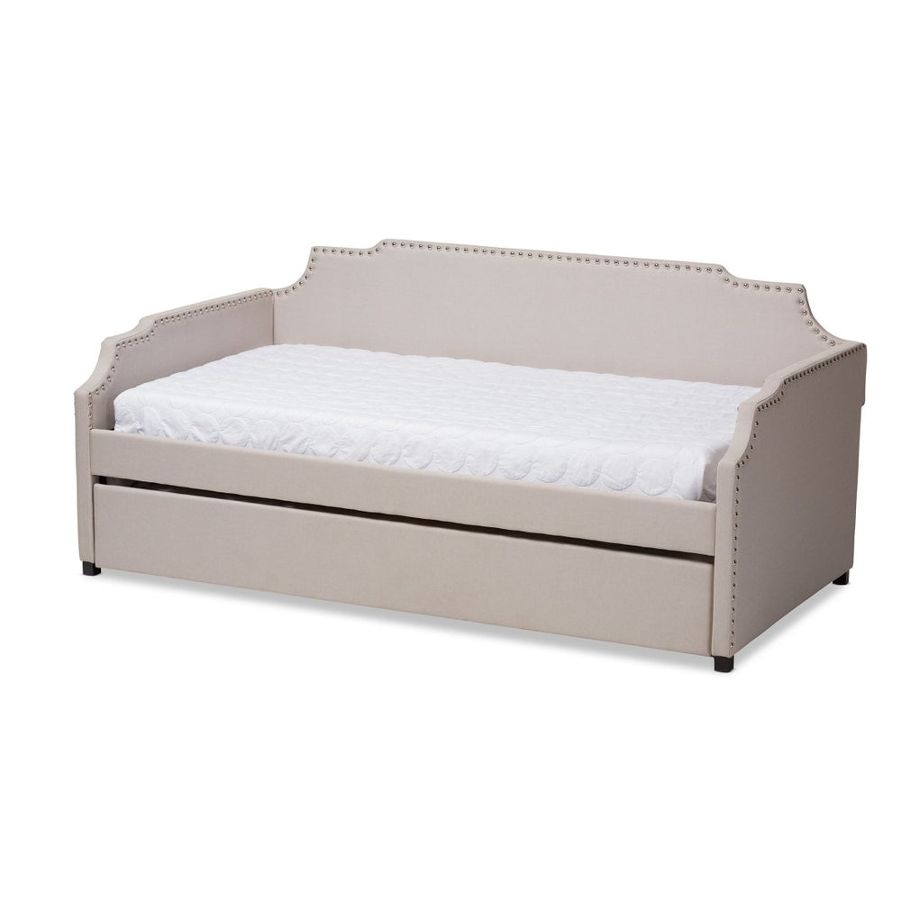 Baxton Studio Baxton Studio Ally Modern Multifunctional Upholstered Twin Daybed with Pull-Out Trundle for Guests Beige Ally-Beige-Daybed