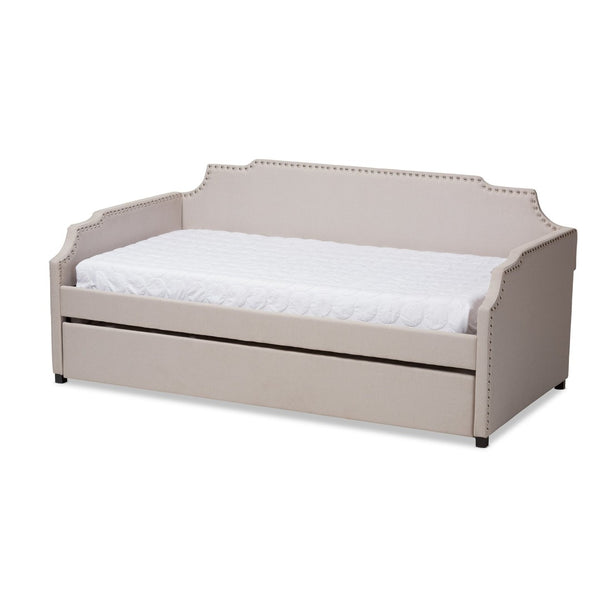 Baxton Studio Baxton Studio Ally Modern Multifunctional Upholstered Twin Daybed with Pull-Out Trundle for Guests Beige Ally-Beige-Daybed
