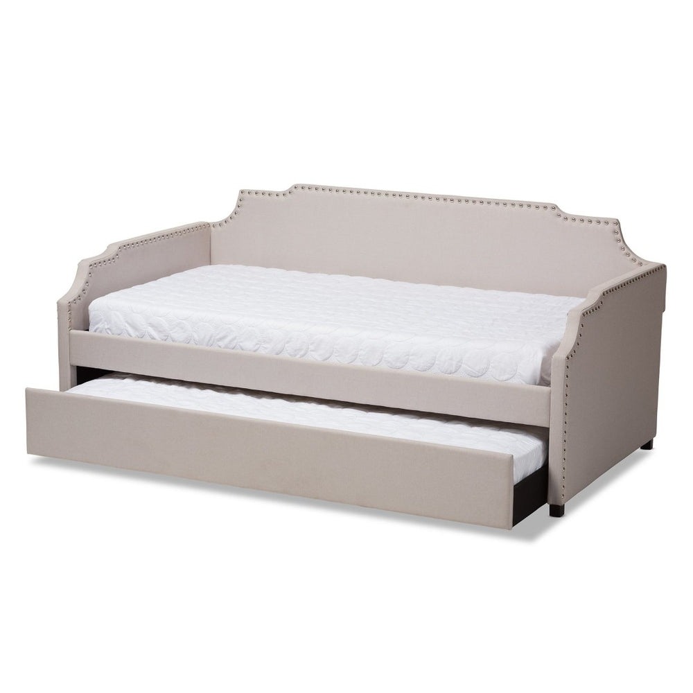 Baxton Studio Baxton Studio Ally Modern Multifunctional Upholstered Twin Daybed with Pull-Out Trundle for Guests Beige Ally-Beige-Daybed