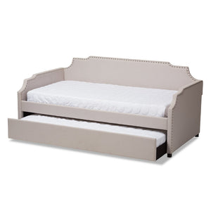 Baxton Studio Baxton Studio Ally Modern Multifunctional Upholstered Twin Daybed with Pull-Out Trundle for Guests Beige Ally-Beige-Daybed