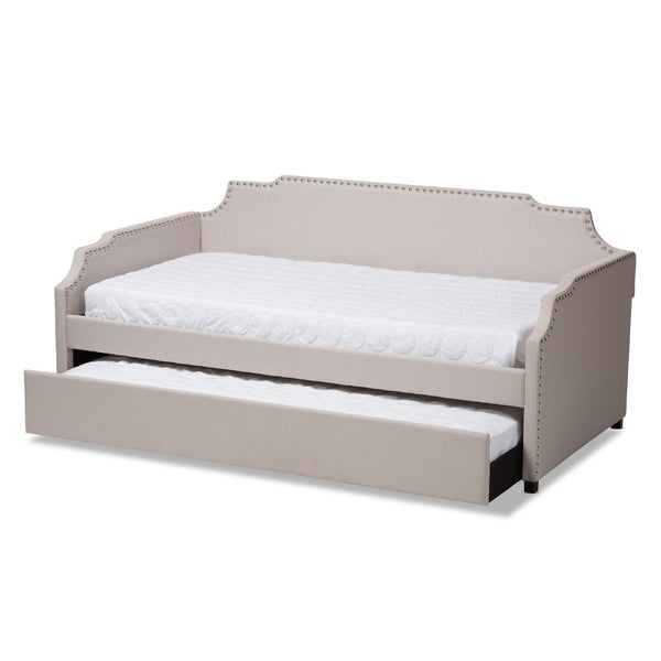 Baxton Studio Baxton Studio Ally Modern Multifunctional Upholstered Twin Daybed with Pull-Out Trundle for Guests Beige Ally-Beige-Daybed