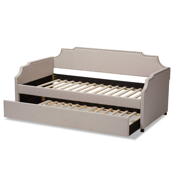 Baxton Studio Baxton Studio Ally Modern Multifunctional Upholstered Twin Daybed with Pull-Out Trundle for Guests Beige Ally-Beige-Daybed