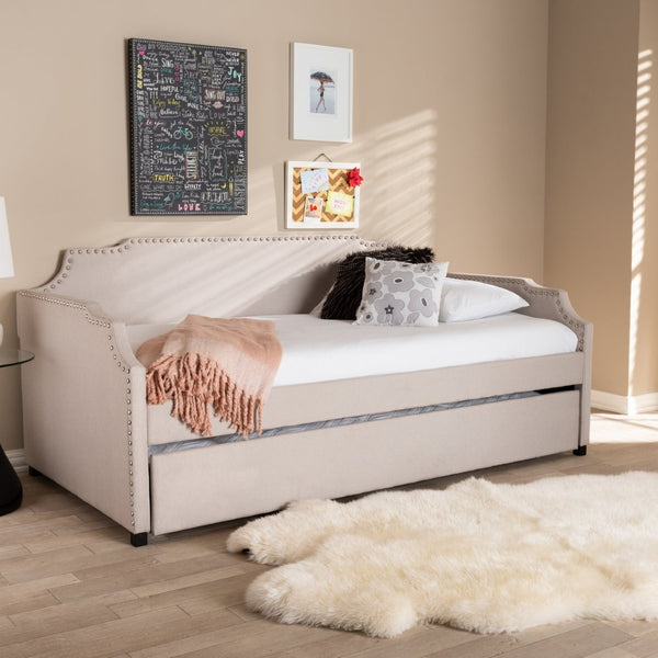 Baxton Studio Baxton Studio Ally Modern Multifunctional Upholstered Twin Daybed with Pull-Out Trundle for Guests Beige Ally-Beige-Daybed