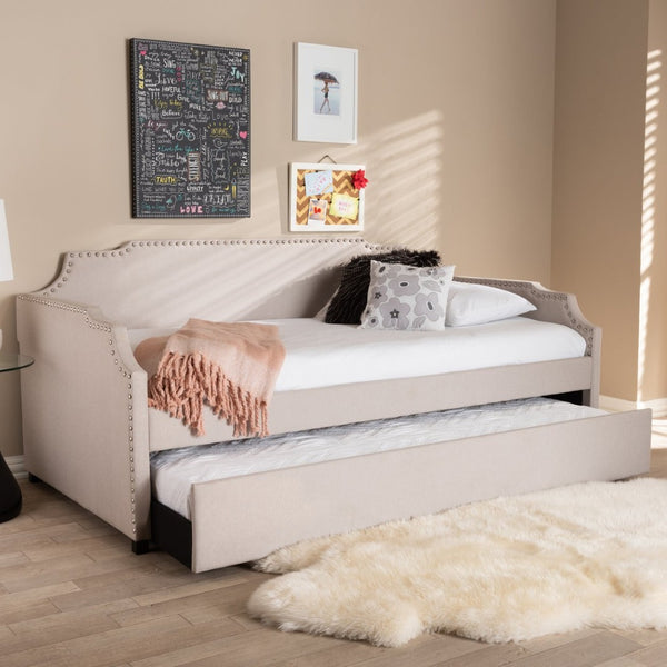 Baxton Studio Baxton Studio Ally Modern Multifunctional Upholstered Twin Daybed with Pull-Out Trundle for Guests Beige Ally-Beige-Daybed