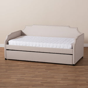 Baxton Studio Baxton Studio Ally Modern Multifunctional Upholstered Twin Daybed with Pull-Out Trundle for Guests Beige Ally-Beige-Daybed