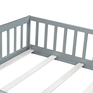 English Elm Full Size Floor Bed With Safety Guardrails & Door - Eco-Friendly Rubberwood, Easy Assembly, Grey W504P286378