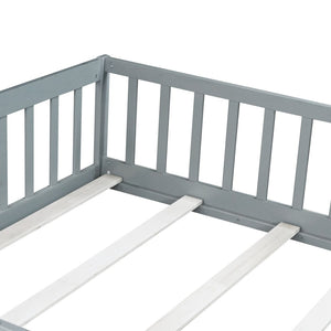 English Elm Full Size Rubberwood Floor Bed with Safety Guardrails and Latching Door for Toddlers Grey W504P429296