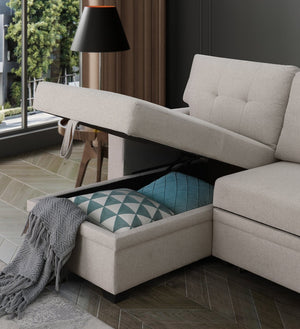 English Elm Convertible Upholstered Sectional Sofa with Pull-out Chaise Sleeper and Storage Beige B2730S00005