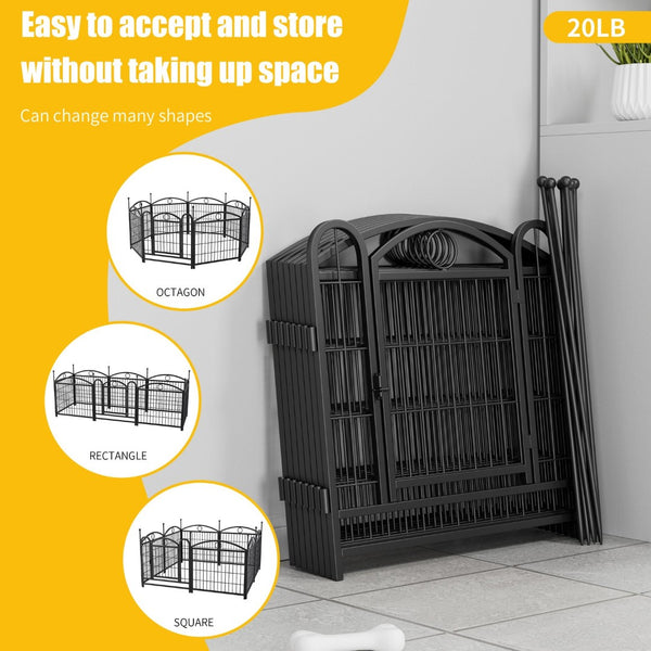 English Elm Dog Playpen 8 Panel Heavy Duty Iron Pet Enclosure Foldable Indoor Outdoor Exercise Pen Black W368P233996