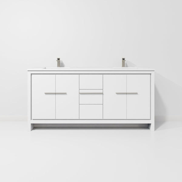 English Elm White Double Bath Vanity With Cultured Marble Top, Gun Metal Faucet & Ample Storage Solutions B2731P259531-GIGA