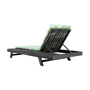 English Elm Lounge Chaise Outdoor Acacia Wood Slatted Frame with Water Resistant Cushion Resort Style Black,Green Leaf N770P442B18L