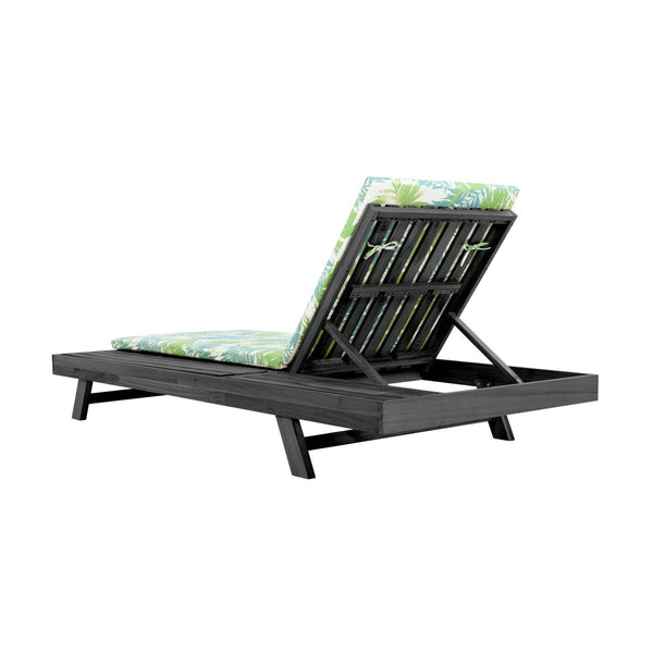 English Elm Lounge Chaise Outdoor Acacia Wood Slatted Frame with Water Resistant Cushion Resort Style Black,Green Leaf N770P442B18L