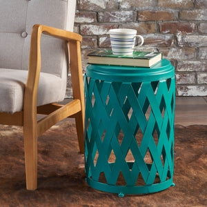 Christopher Knight Home® - Noble House - Pecola Indoor 12 Inch Diameter Lattice Matte Teal Iron Side Table