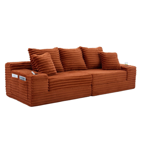 English Elm Oversized Corduroy Cloud Couch Convertible Sleeper Sofa with Memory Foam Seating Orange W395S00122