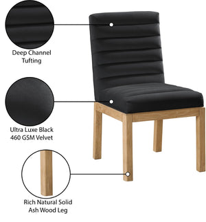 Meridian Furniture Evelyn Channel Tufted Velvet Dining Chair with Solid Ash Legs for Elegant Modern Spaces Black 901 901Black-C
