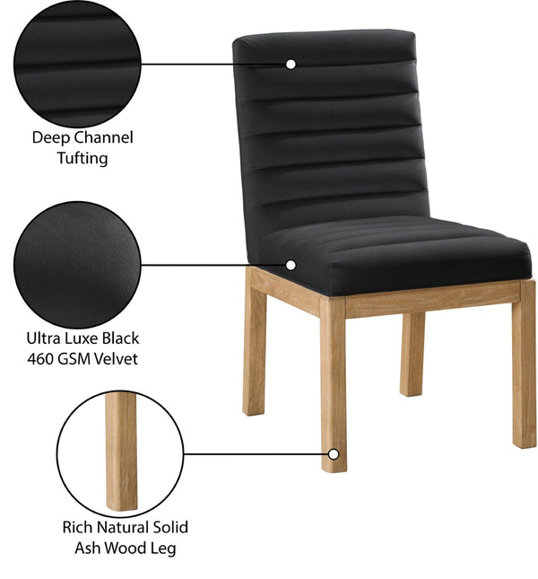 Meridian Furniture Evelyn Channel Tufted Velvet Dining Chair with Solid Ash Legs for Elegant Modern Spaces Black 901 901Black-C
