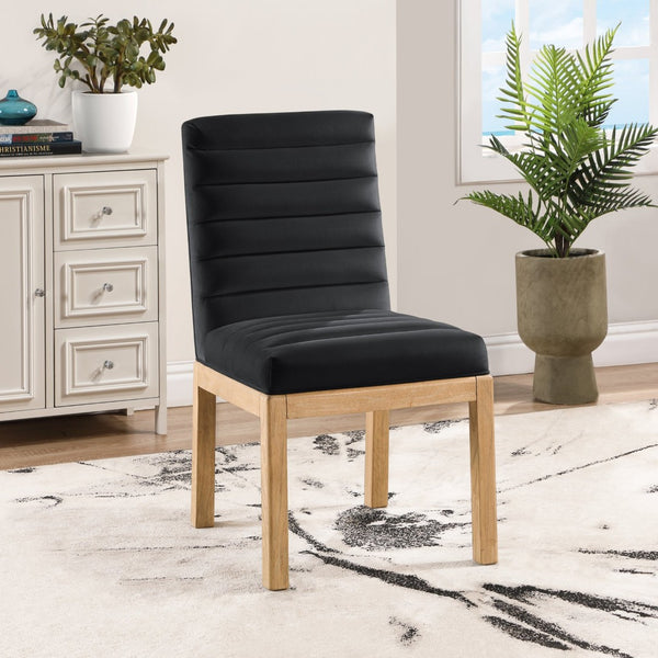 Meridian Furniture Evelyn Channel Tufted Velvet Dining Chair with Solid Ash Legs for Elegant Modern Spaces Black 901 901Black-C