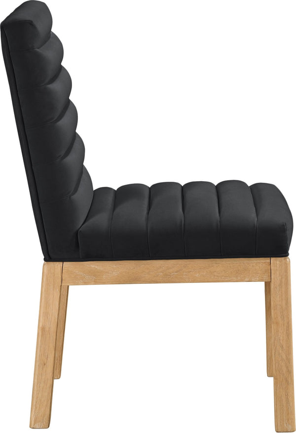 Meridian Furniture Evelyn Channel Tufted Velvet Dining Chair with Solid Ash Legs for Elegant Modern Spaces Black 901 901Black-C