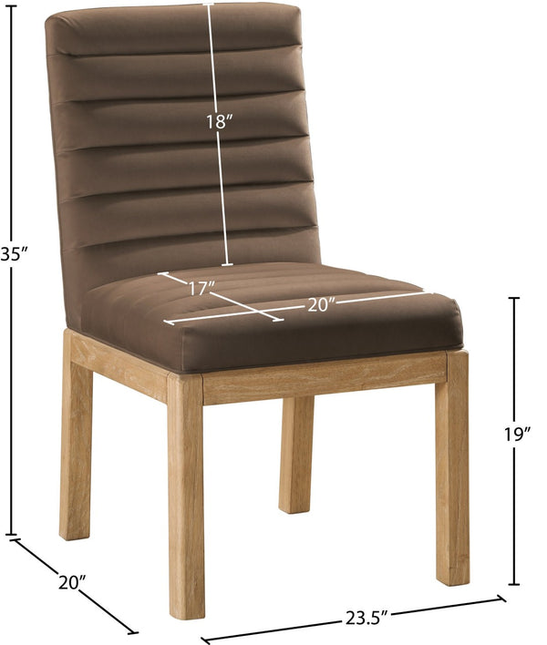 Meridian Furniture Evelyn Channel Tufted Velvet Dining Chair with Solid Ash Legs for Elegant Modern Spaces Brown 901 901Brown-C