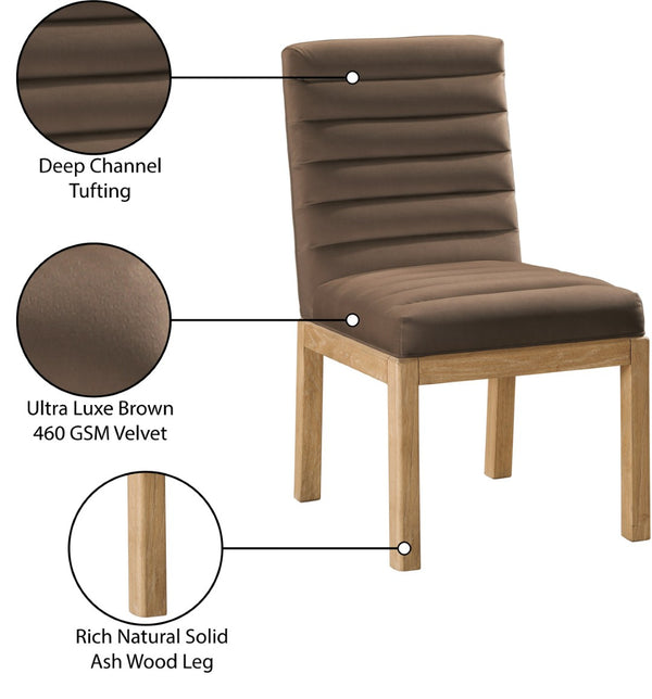 Meridian Furniture Evelyn Channel Tufted Velvet Dining Chair with Solid Ash Legs for Elegant Modern Spaces Brown 901 901Brown-C
