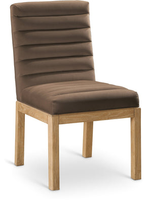 Meridian Furniture Evelyn Channel Tufted Velvet Dining Chair with Solid Ash Legs for Elegant Modern Spaces Brown 901 901Brown-C
