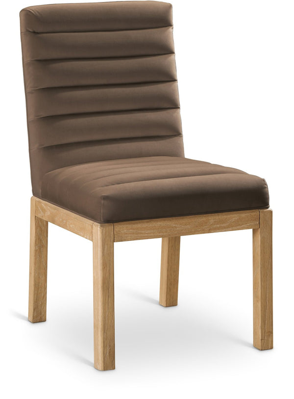 Meridian Furniture Evelyn Channel Tufted Velvet Dining Chair with Solid Ash Legs for Elegant Modern Spaces Brown 901 901Brown-C