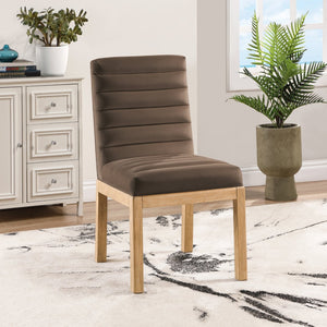 Meridian Furniture Evelyn Channel Tufted Velvet Dining Chair with Solid Ash Legs for Elegant Modern Spaces Brown 901 901Brown-C