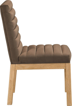 Meridian Furniture Evelyn Channel Tufted Velvet Dining Chair with Solid Ash Legs for Elegant Modern Spaces Brown 901 901Brown-C