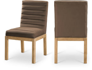 Meridian Furniture Evelyn Channel Tufted Velvet Dining Chair with Solid Ash Legs for Elegant Modern Spaces Brown 901 901Brown-C