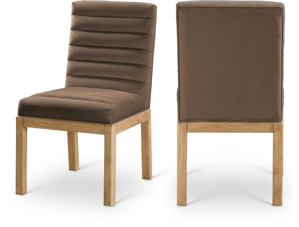 Meridian Furniture Evelyn Channel Tufted Velvet Dining Chair with Solid Ash Legs for Elegant Modern Spaces Brown 901 901Brown-C