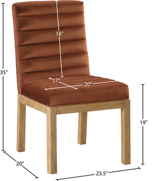 Meridian Furniture Evelyn Channel Tufted Velvet Dining Chair with Solid Ash Legs for Elegant Modern Spaces Cognac 901 901Cognac-C