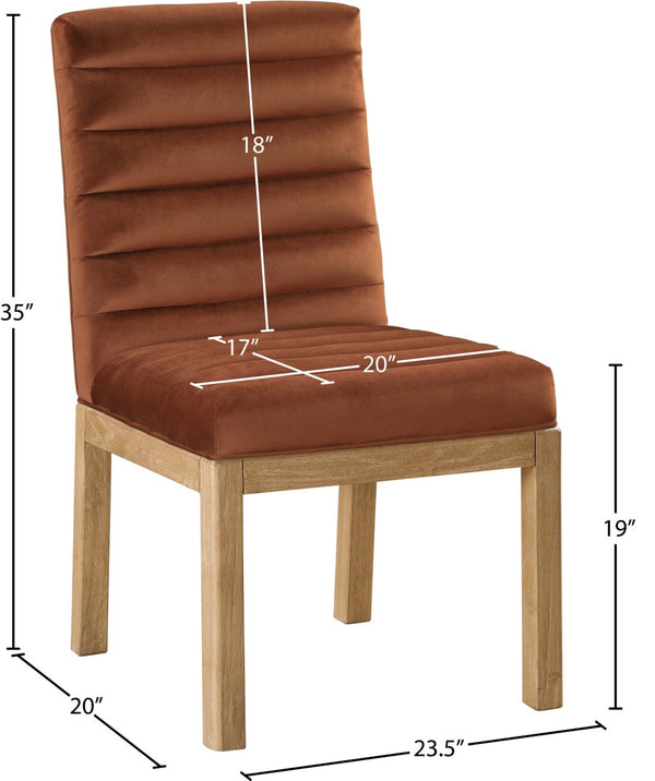 Meridian Furniture Evelyn Channel Tufted Velvet Dining Chair with Solid Ash Legs for Elegant Modern Spaces Cognac 901 901Cognac-C