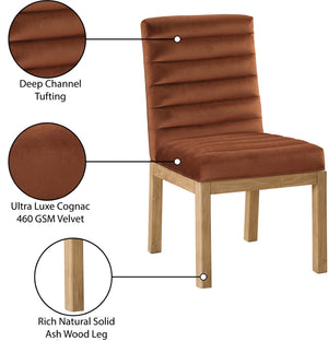 Meridian Furniture Evelyn Channel Tufted Velvet Dining Chair with Solid Ash Legs for Elegant Modern Spaces Cognac 901 901Cognac-C