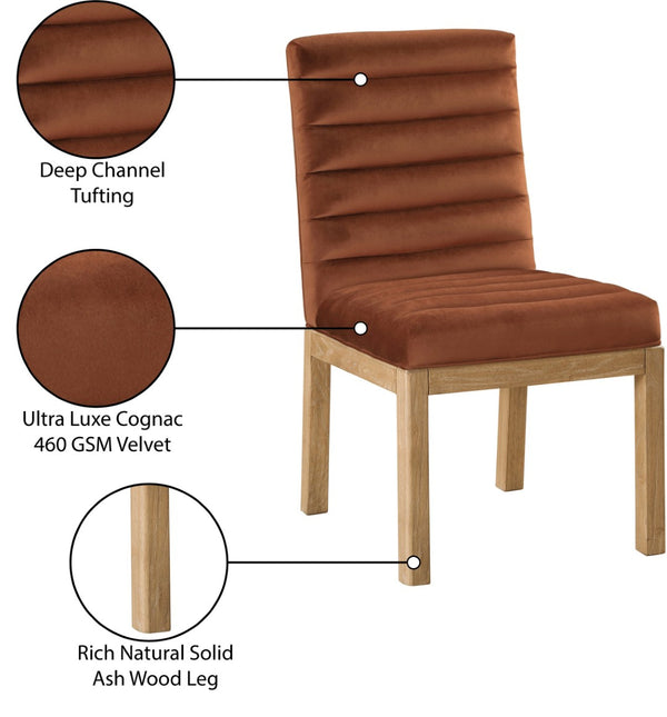 Meridian Furniture Evelyn Channel Tufted Velvet Dining Chair with Solid Ash Legs for Elegant Modern Spaces Cognac 901 901Cognac-C