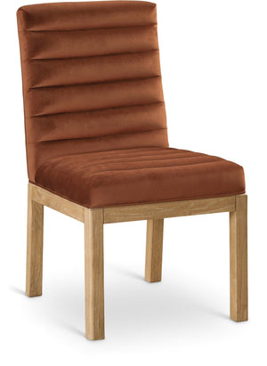 Meridian Furniture Evelyn Channel Tufted Velvet Dining Chair with Solid Ash Legs for Elegant Modern Spaces Cognac 901 901Cognac-C