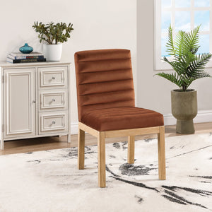 Meridian Furniture Evelyn Channel Tufted Velvet Dining Chair with Solid Ash Legs for Elegant Modern Spaces Cognac 901 901Cognac-C