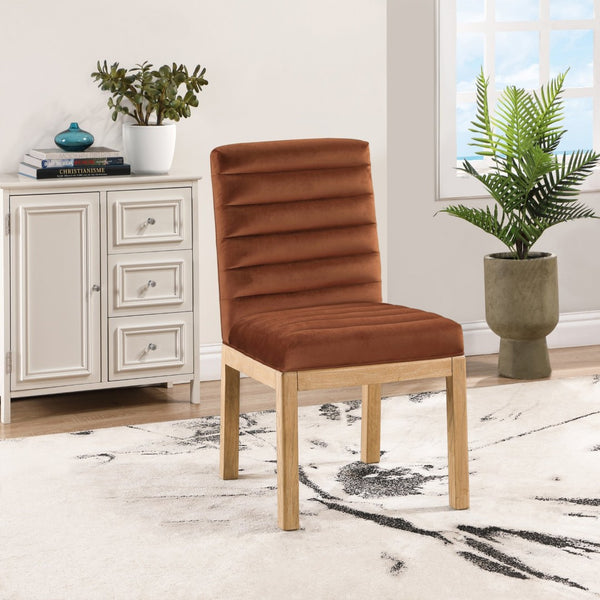 Meridian Furniture Evelyn Channel Tufted Velvet Dining Chair with Solid Ash Legs for Elegant Modern Spaces Cognac 901 901Cognac-C
